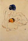 Friend Paintings - Two Friends by Egon Schiele
